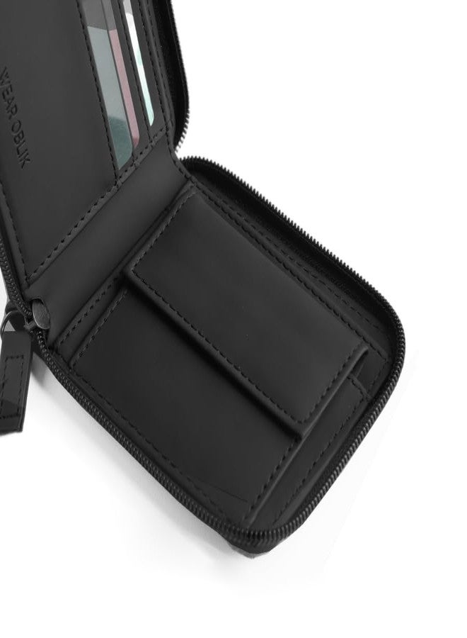 OBLIK Corsa Billfold - Women's Wallet | Compact Zip Around Wallet - 3 Card Slots with Separate Currency and Coin Compartments | Black Vegan Leather - Image 3